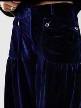 Free People OceanBlue Velvet High-Waist Wide Leg Pants